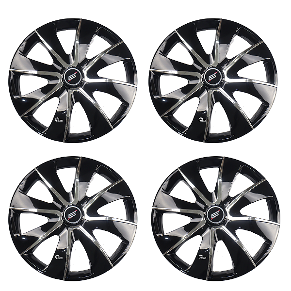 Jogo 4 Calotas Universal Black Chrome Preto com Cromado Prime Aro 13