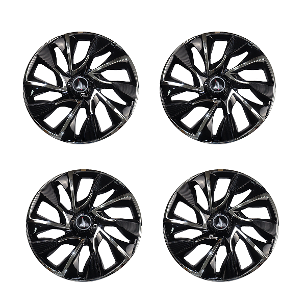 Jogo 4 Calotas Unidade Aro 14 Universal Preto Cromado Todos Carros DS4 Black Chrome