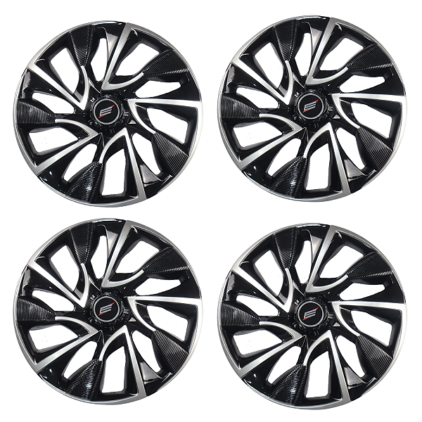 Jogo 4 Calotas Universal Preto com Prata Todos Carros no Aro 13 Esporte DS4 Black Silver