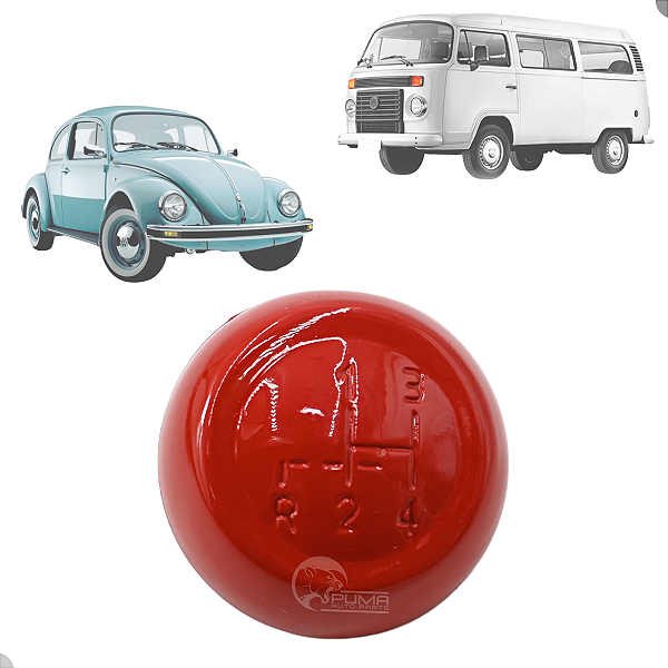 Manopla De Câmbio 4 Marchas Brasilia Fusca Karmann Ghia Kombi Vermelho 12MM