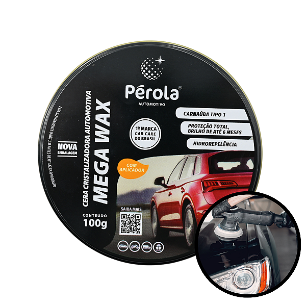 Cera Cristalizadora Automotiva Mega Wax 100g Com Aplicador Cera Cristalizadora Cera Mega Wax 100g
