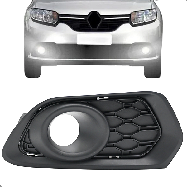 Moldura Grade Milha Com Furo Renault Sandero 2014 2015 2016 2017 2018 2019 2020 Preto
