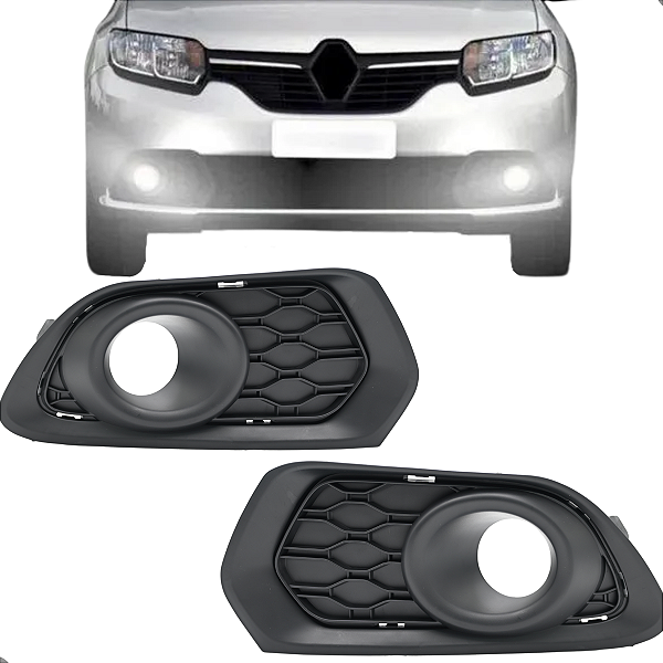 Par Grade Farol Milha Sandero 2014 2015 2016 2017 2018 2019 2020 Com Furo Preto