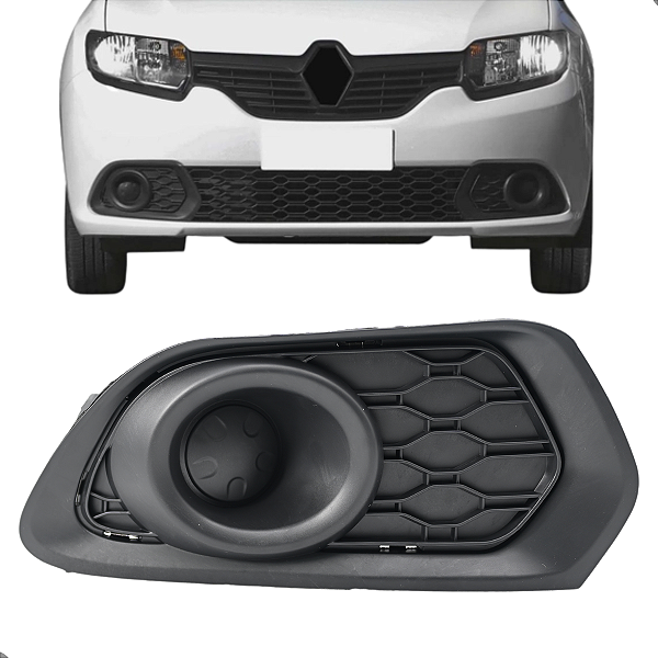 Grade Farol Milha Renault Sandero 2014 2015 2016 2017 2018 2019 2020 Sem Furo Preto