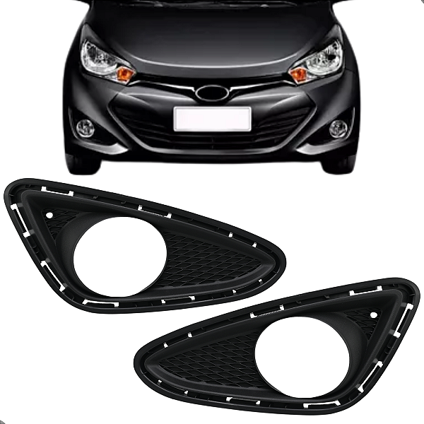 Par Moldura Grade Milha Hyundai Hb20 2013 2014 2015 Preta Com Furo