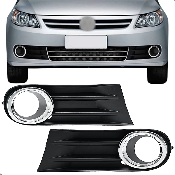 Par Moldura Grade Farol Milha Saveiro Gol Voyage G5 C/Furo Cromado