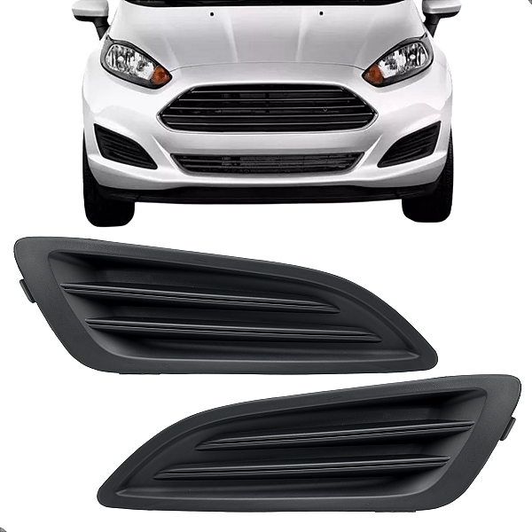 Par Grade Moldura Milha Parachoque New Fiesta 2013 2014 2015 2016 Sem Furo