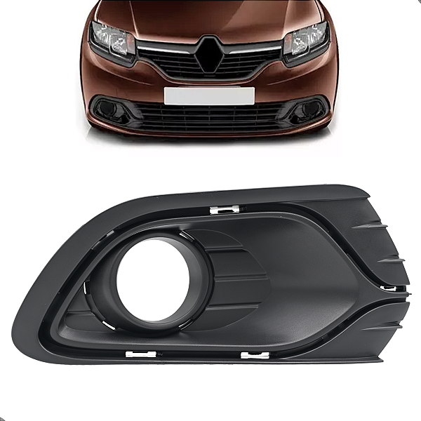 Moldura Grade Farol Milha Com Furo Logan 2014 2015 2016 2017 2018 2019 Preto