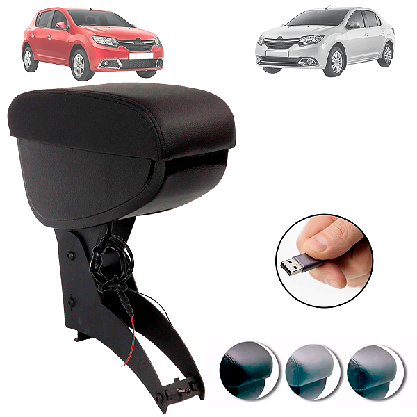 Apoio De Braço Com USB Logan Sandero 2007 Até 2023 Em Couro