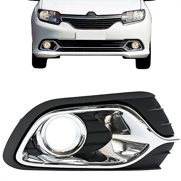 Moldura Grade Farol Milha Sandero 2014 15 16 17 18 19 2020 C/Furo Cromado