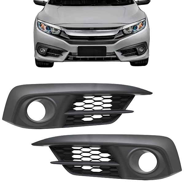 Par Moldura Grade Farol Milha Civic G10 2017 2018 2019 2020 Preta Com furo