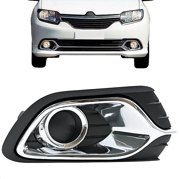 Grade Moldura Farol Milha Logan 2014 15 16 17 18 19 2020 Cromado S/Furo
