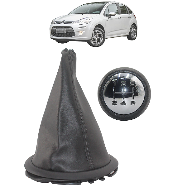 Kit Coifa de Cambio Manopla Citroen C3 2004 05 06 07 08 09 10 11 2012 Aro Preto