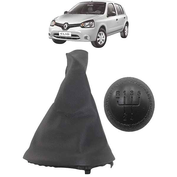 Coifa Câmbio Manopla Clio 2000 01 02 03 04 05 06 07 08 09 10 a 2016 Preta C/Base