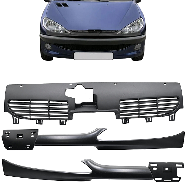 Grade Radiador Peugeot 206 1998 1999 2001 2002 2003 2004 2005 2006 2007 2008 2009 Preta C/ Moldura
