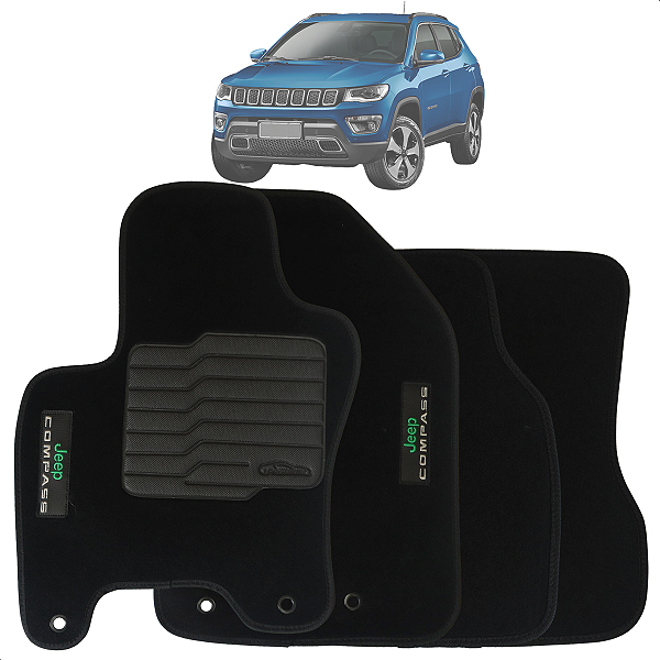 Jogo De Tapetes Jeep Compass 2017 Até 2020 Preto Logo Bordado