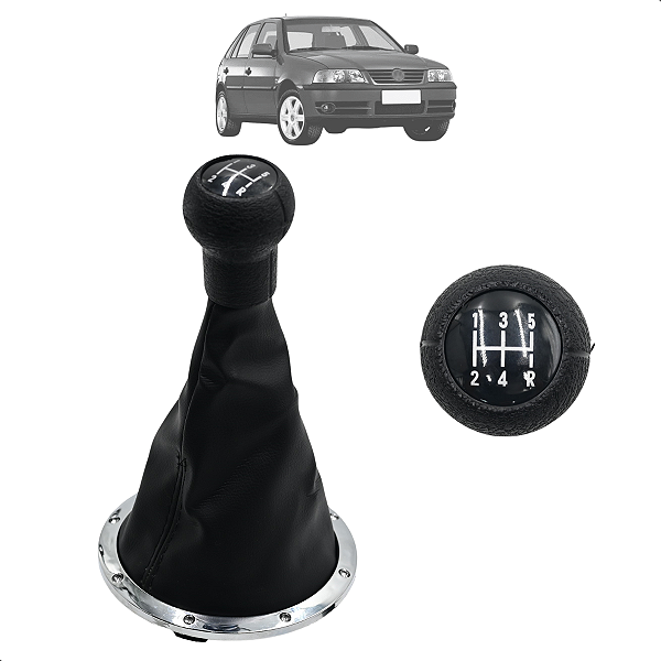 Kit Coifa Manopla Câmbio Preto Aro Cromado Saveiro Gol G3 1999 Até 2005