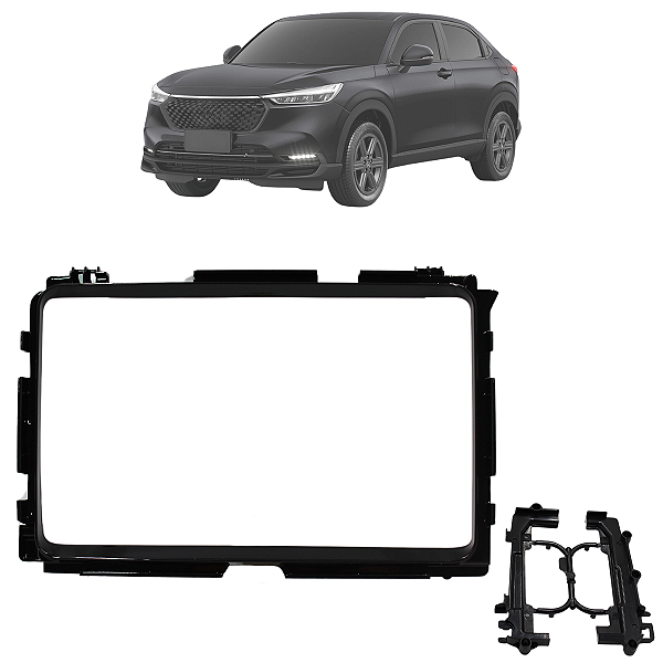 Moldura Painel Multimidia 9 Polegadas Honda HRV 2015 Até 2021 Black Piano