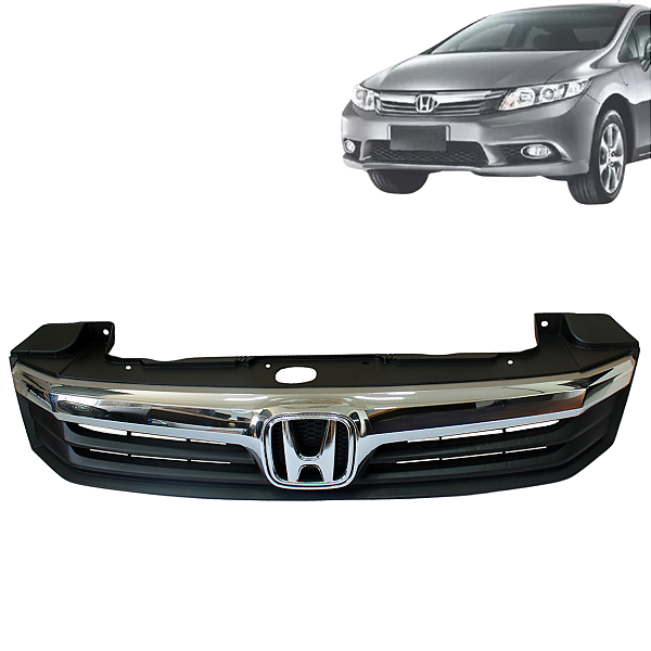 Grade Honda Civic LXR 2012 2013 2014 Preta Com Friso Cromado Completa Emblema