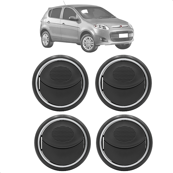 Kit 04 Difusor De Ar Doblo 2002 Até 2018 Novo Palio 2012 Até 2018 Cinza Escuro Com Aro Prata