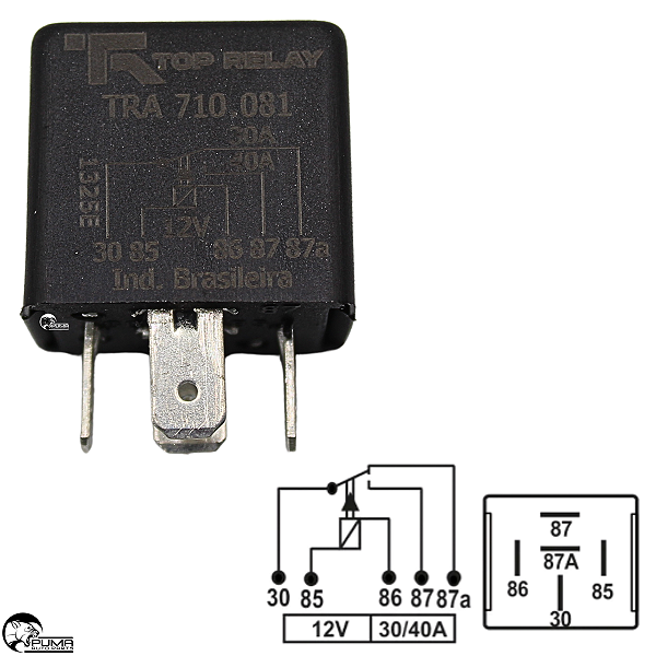 Relé Auxiliar Duplo 12v 40/30 Amperes 5t Fiat Ford Gm Vw S/ Suporte