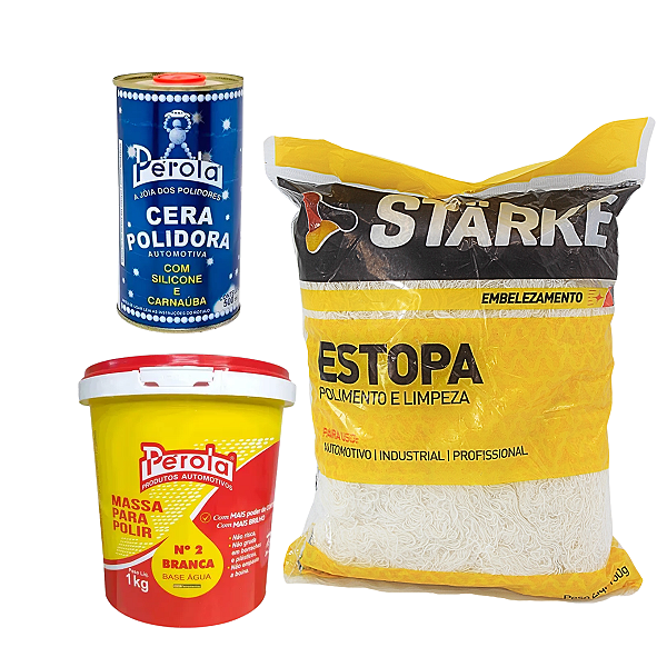 Kit Polimento Cera 500 Ml + Massa N°2 1 Kg + Estopa Branca