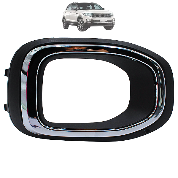 Moldura Grade Milha Parachoque Com Furo T-Cross 2019 2020 2021 2022 Aro Cromado