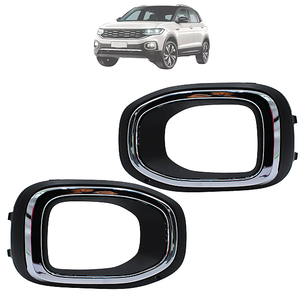 Par Moldura Grade Milha Parachoque Com Furo T-Cross 2019 2020 2021 2022 Aro Cromado
