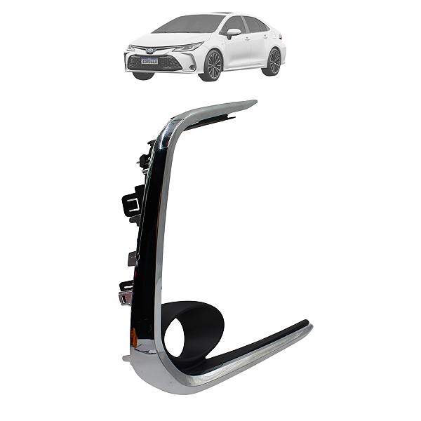 Grade Moldura Farol Milha Com Furo Corolla 2020 2021 2022 Preto Friso Cromado