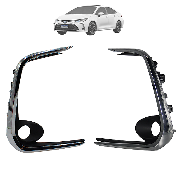 Par Grade Moldura Farol Milha Com Furo Corolla 2020 2021 2022 Preto Friso Cromado