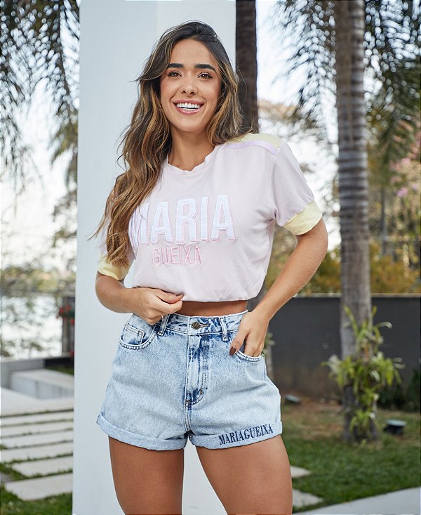 Short Jeans Barra Dobrada Logo Maria Gueixa