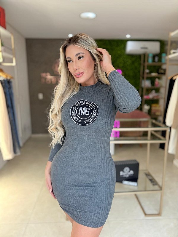 VESTIDO CANELADO BORDADO MARIA GUEIXA