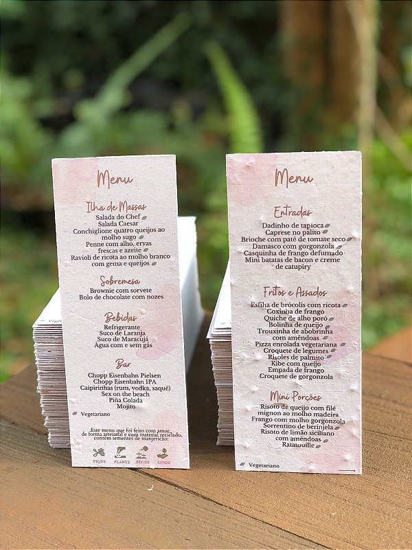 Menu/ Cardápio de casamento 7x19cm