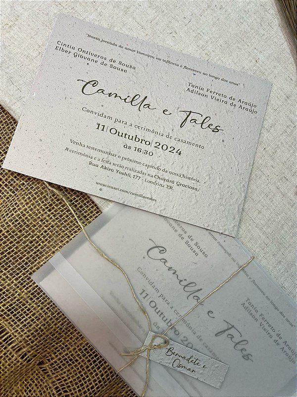 convite de casamento + envelope + cordão + tags nominais