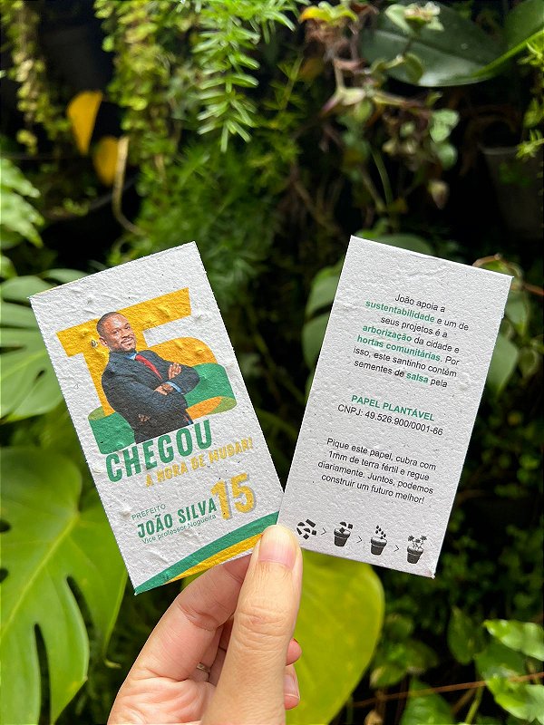 Santinho político 5.5x10cm em papel semente plantável