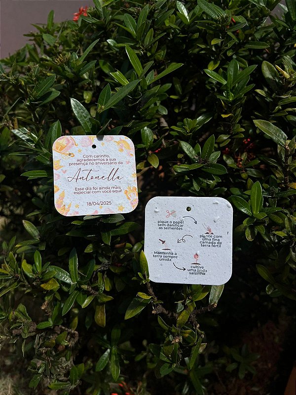 tag arredondada em papel semente plantavel 6cm