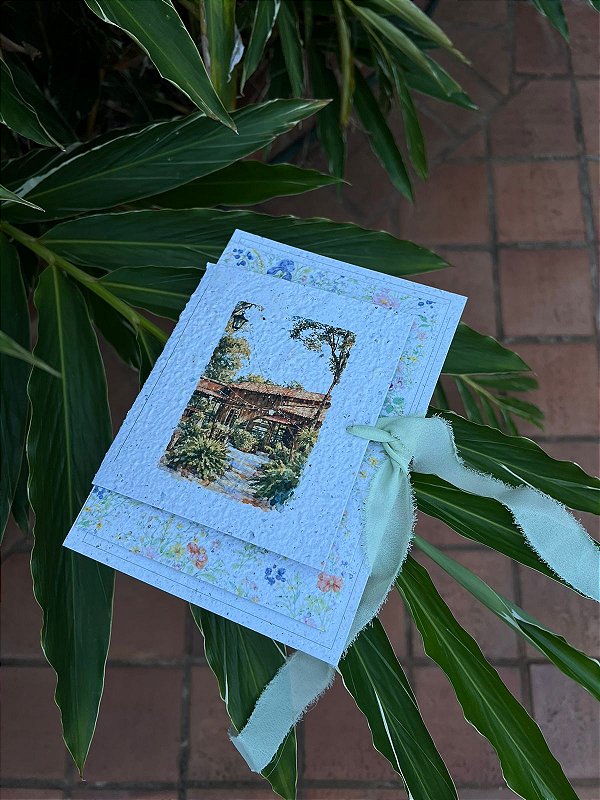 Convite de casamento 14x20 cm com envelope e fita chiffon