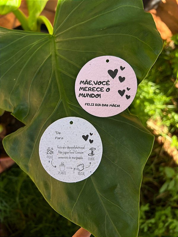 tag em papel semente plantavel 6cm dia das mães