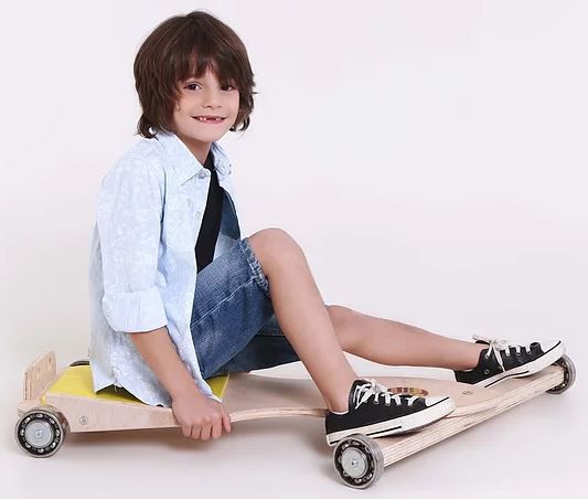 Carrinho Rolimã Em Madeira Woodkart Amarela Suporta 100 Kg