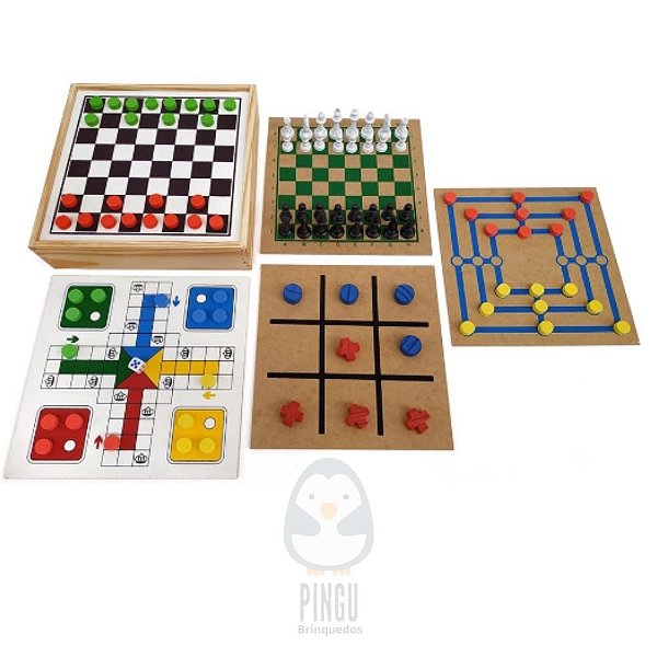 Conjunto Jogos 5x1 Dama Jogo Da Velha Ludo Trilha Xadrez