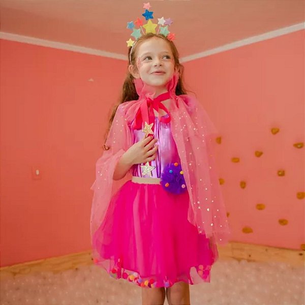Saia Tule Pompom Pink Tamanho:P