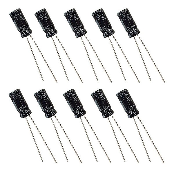 Capacitor Eletrolítico 3,3uF / 100V - 10 Peças