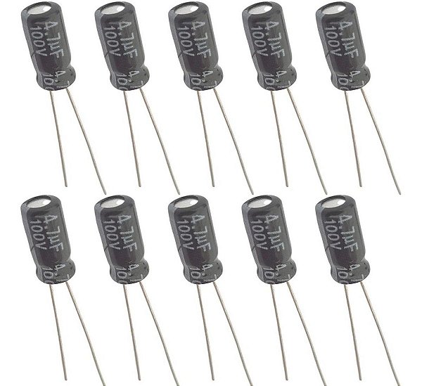 Capacitor Eletrolítico 4,7uF / 100V - 10 Peças