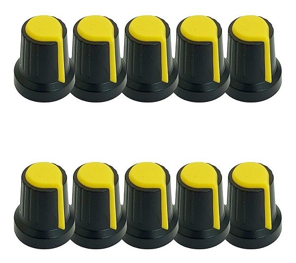 Knob Potenciômetro Eixo Estriado 6Mm Amarelo - 10 Peças