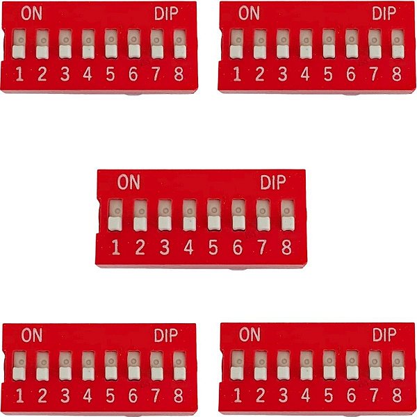 Chave Dip Switch 8 Vias 180° - Pacote Com 5 Peças
