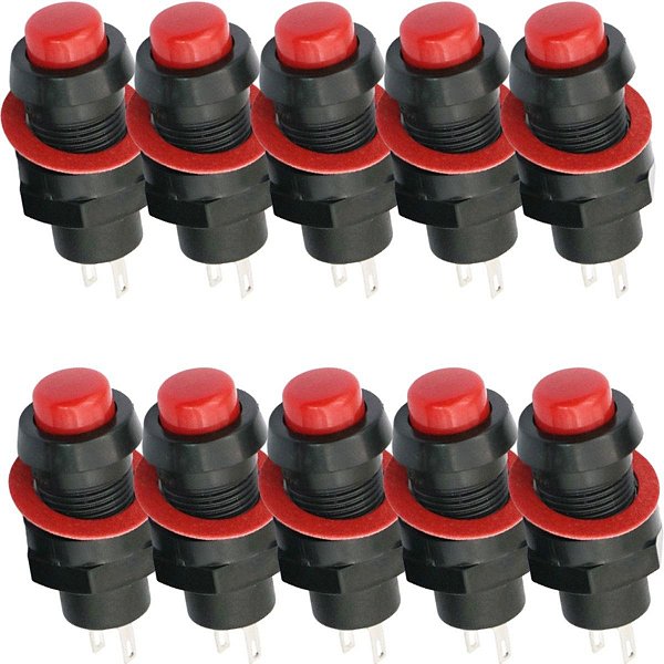 Chave Botão Push Button DS-211 250VAC, 1A, 2T com Trava Vermelho - Kit 10 Peça