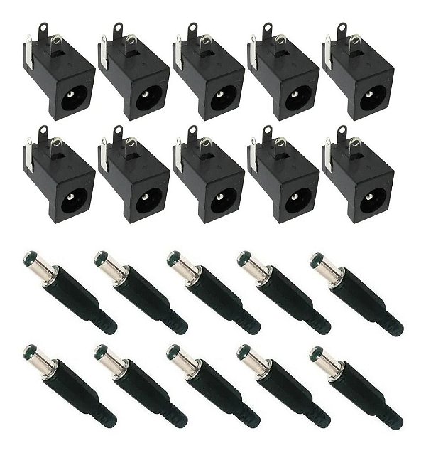 Conector J4 Dc-005 + Plug P4 Macho 2.1x5.5mm - 20 Peças