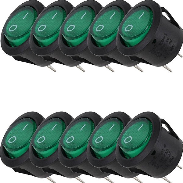 Chave Gangorra Kcd1-106 Liga Desliga Botão Verde  Kit 10 Peças