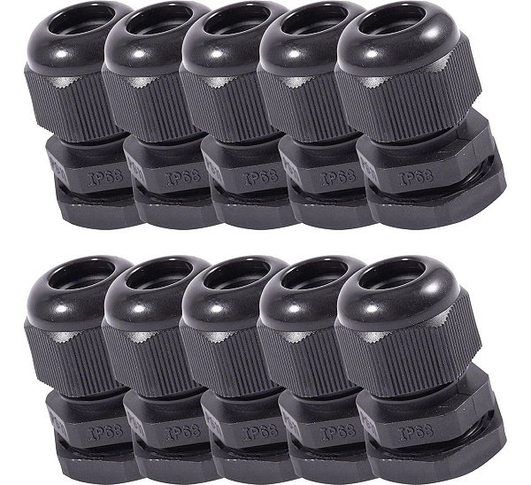 Encaixe Prensa Cabo Pg-11  Nylon Preto Kit 10 Peças