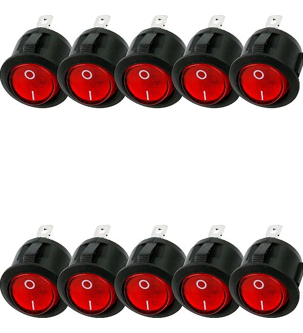 Chave Botão Gangorra Liga Desliga com Led Vermelho Kcd1-106 - Kit 10 Peças